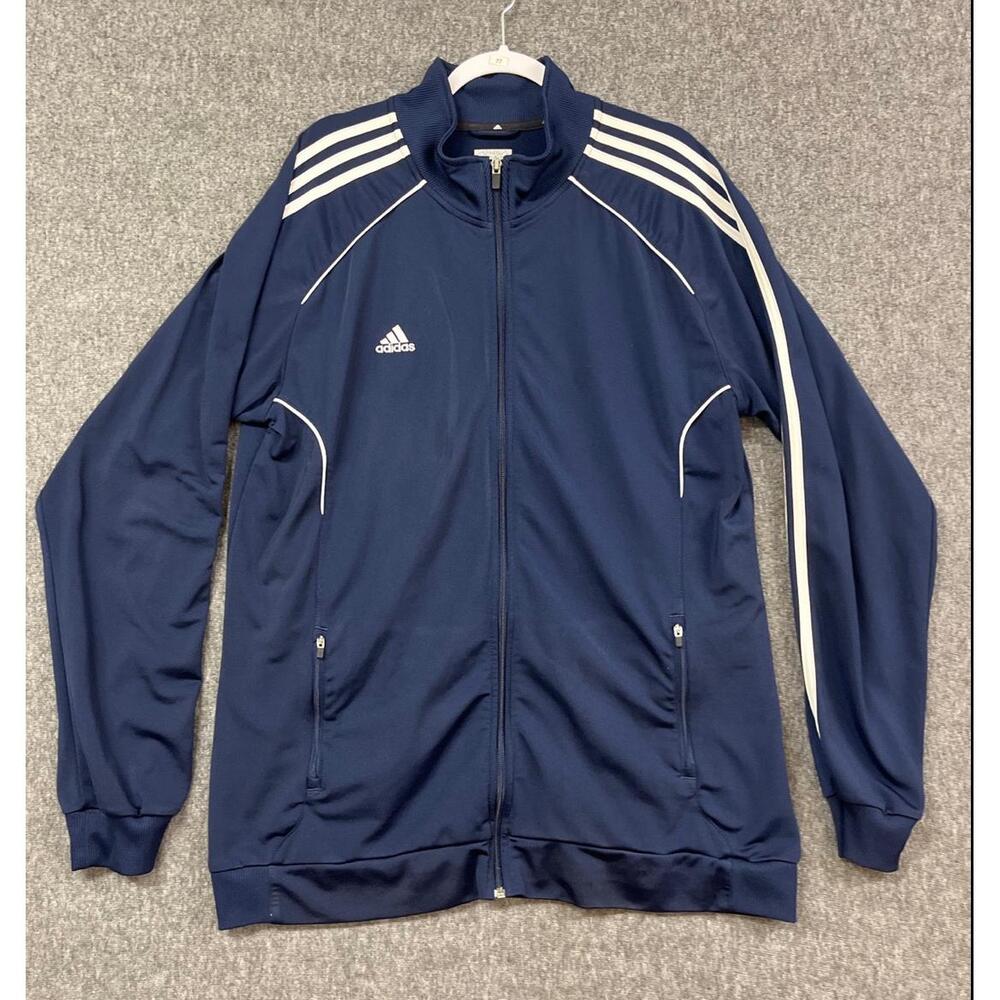 Adidas Track Jacket Mens XL Blue Full Zip Pockets Athletic Basketball Casual